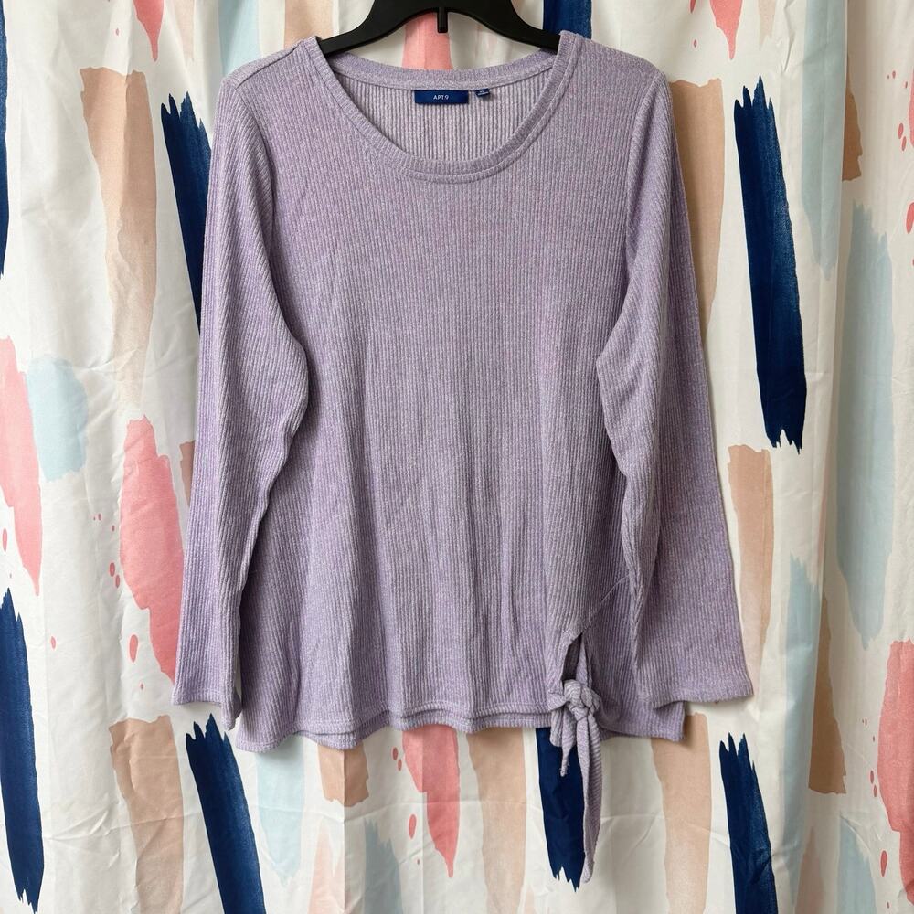 Apt. 9 Purple Heathered Ribbed Long Sleeve Side Tie Sweater Size XL